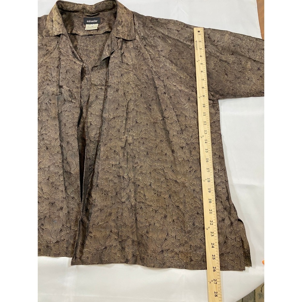 VTG Eskandar Brocade Silk Kimono Jacket Womens 1 Brown Metallic Floral - Picture 5 of 11